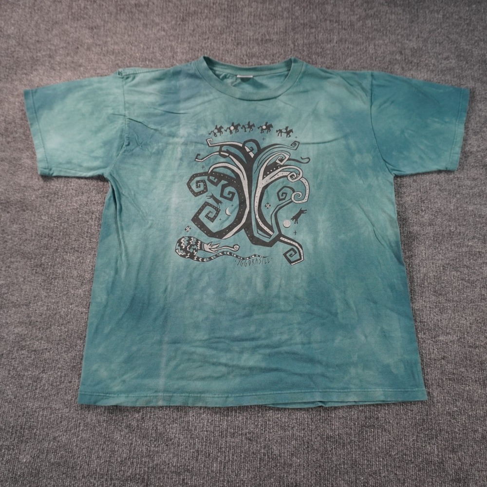 Harlequin Nature Graphics T Shirt Mens XL Green Yggdrasil Norse Tree Tie Dye